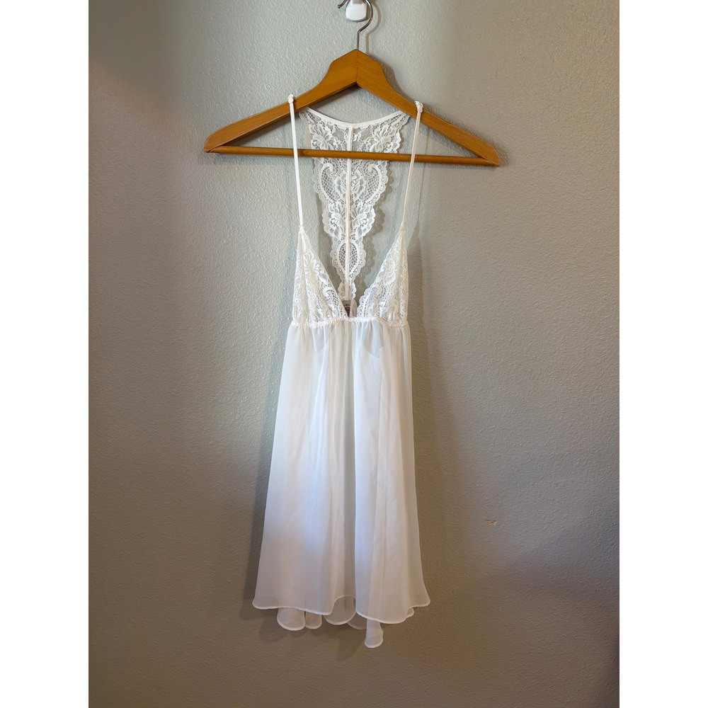 In Bloom by Jonquil Babydoll‎ Chemise Women XS White Lace Sheer Lingerie Bridal